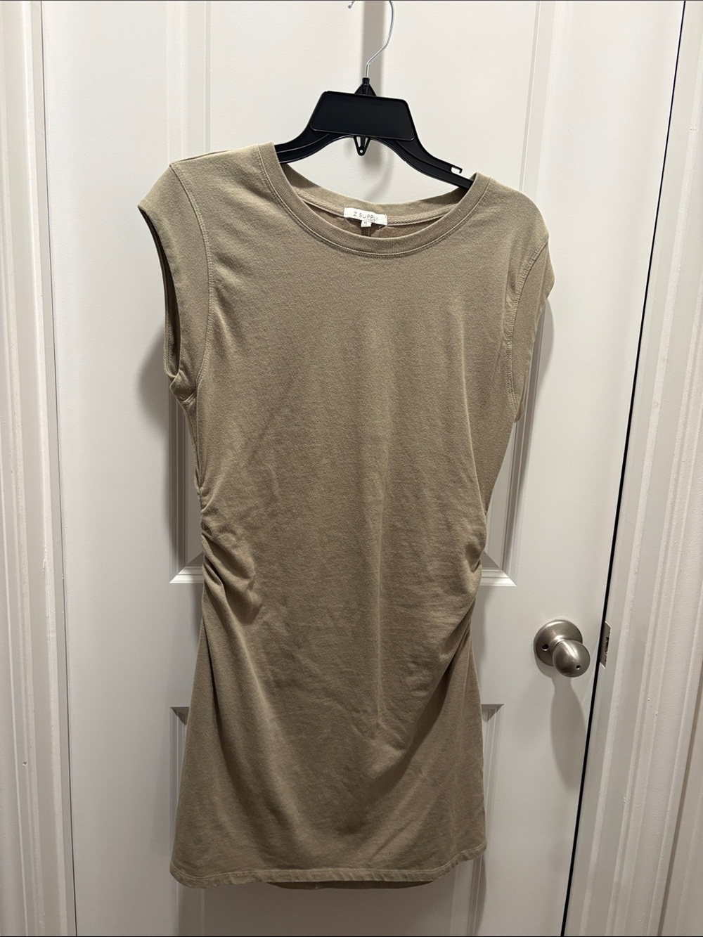 Z Supply Sleeveless Ruched Midi Dress in Olive Green